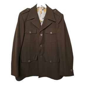 Vintage 70s Mal Marshall Miami Safari Sport Coat Brown Epaulet Leisure Jacket 42